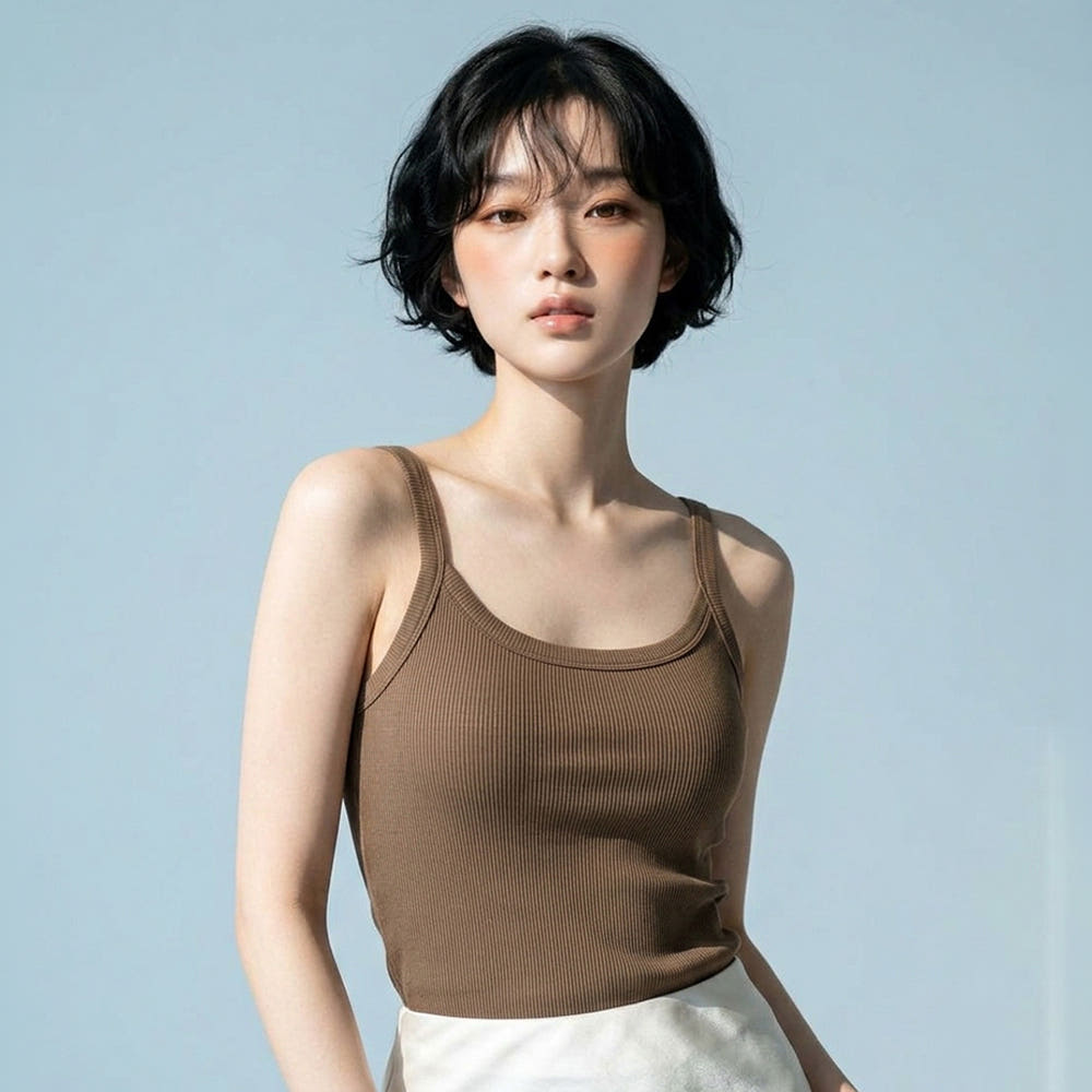 NUMO 실키레이온 골지 노브라 브라탑 일체형 캡나시 캐미솔