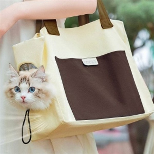 고양이 반려동물 캐리어 강아지 캔버스 숄더백 오픈형 메쉬 - 상품 이미지