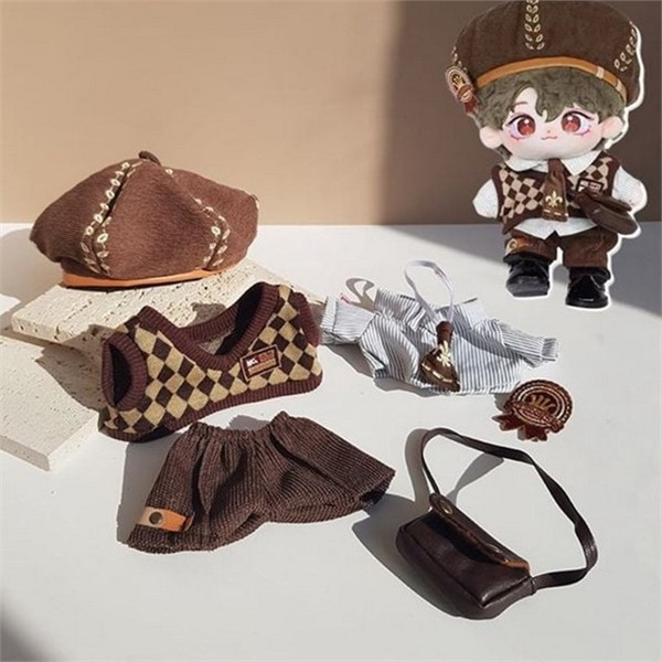 꾸미기 20cm 인형옷 20cm6종세트 스쿨룩 20cm 교복 인형의상 체크 셔츠 - 상품 이미지