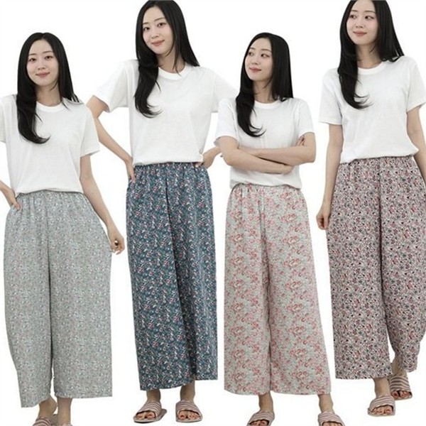 데일리 여성 인견 잠옷 바지 플라워 여성 여름 잠옷 바지 - 상품 이미지