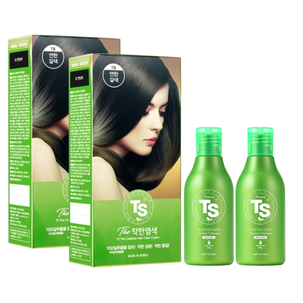 TS 더착한염색 + 프리미엄 TS샴푸 100g 120g, 7호 연한갈색+프리미엄TS샴푸100g, 2개 - 상품 이미지