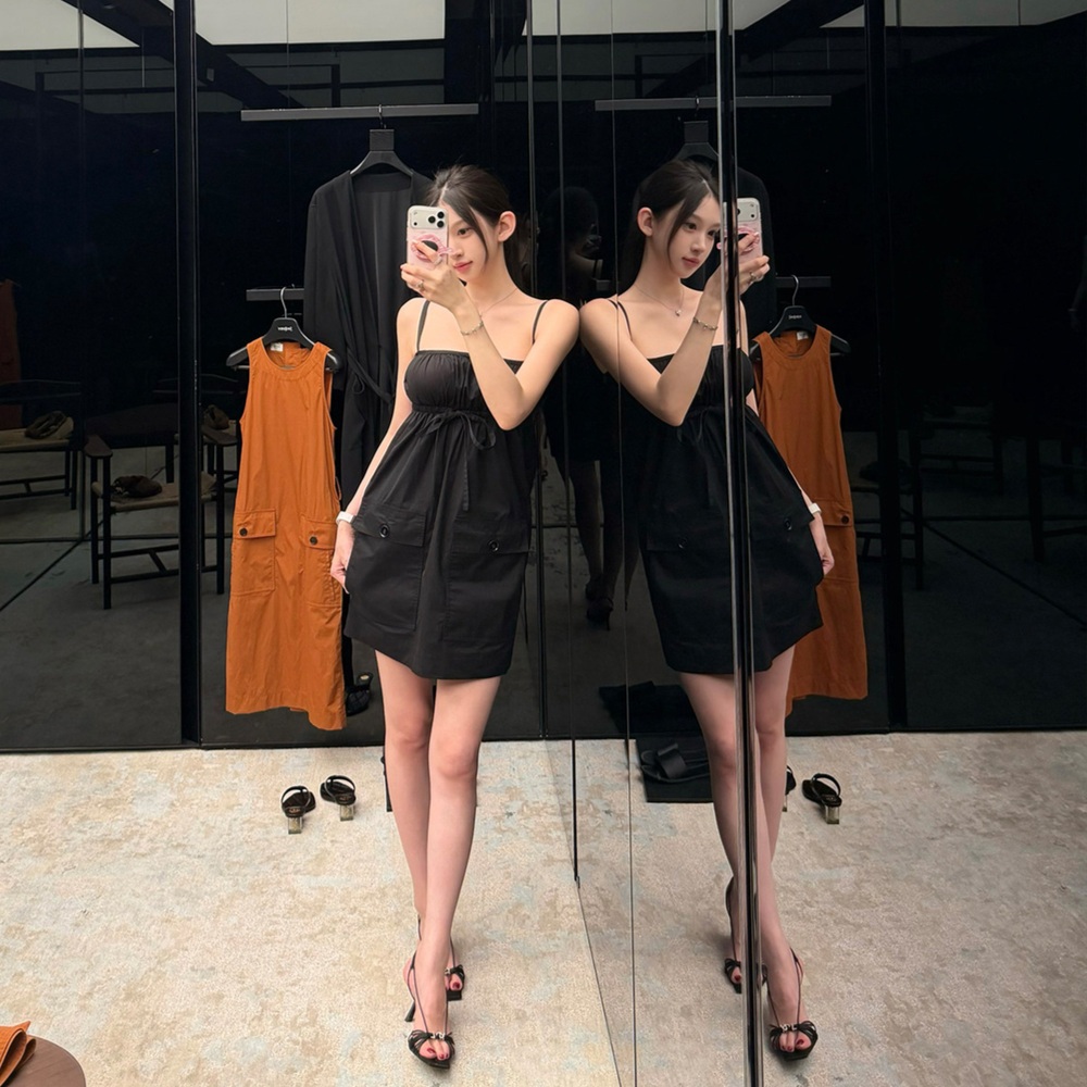 뷔스티에 원피스 미니 카고 끈나시 포켓 면 여름 2color - 상세 이미지 2