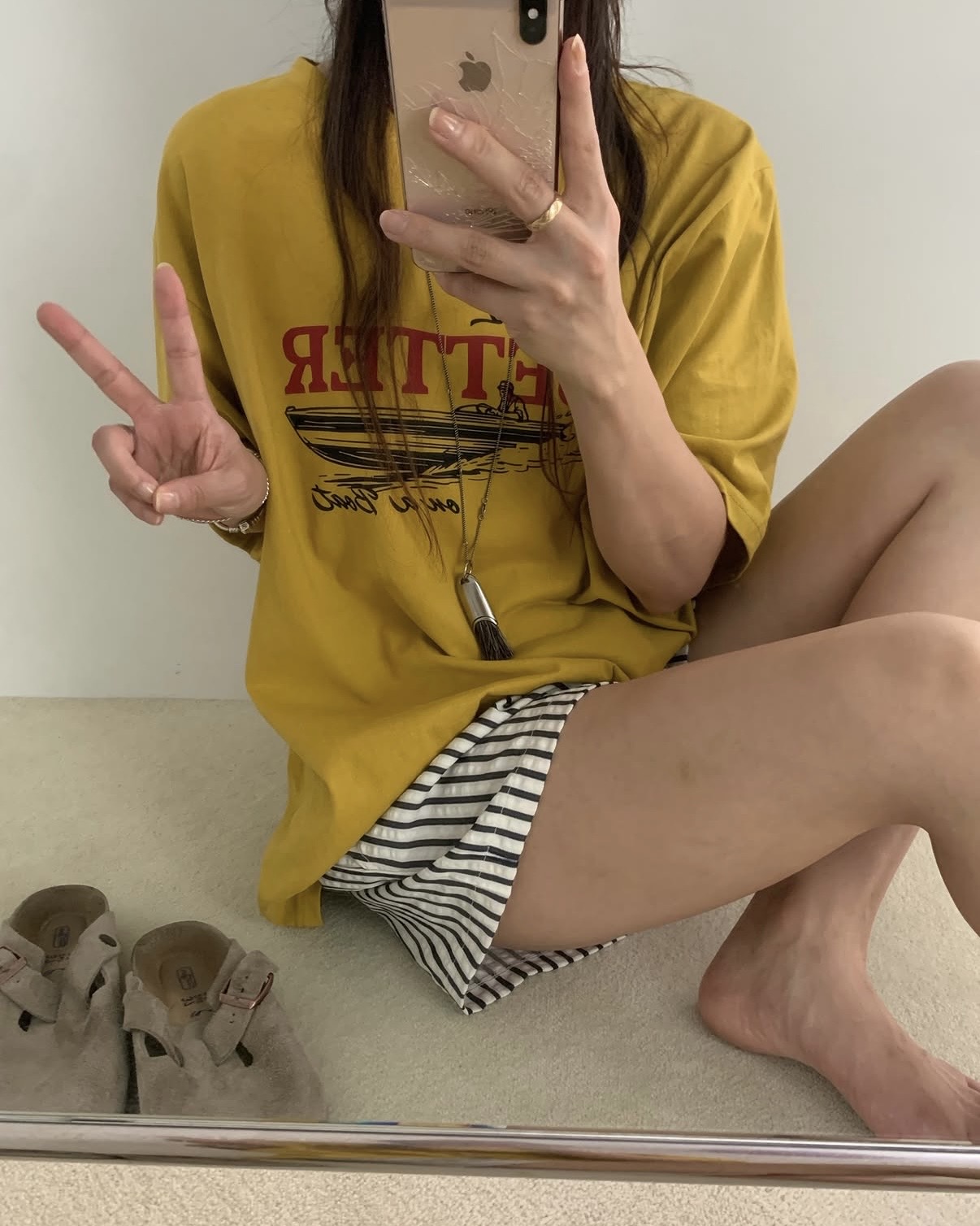 보드 나염티 코튼 팔뚝커버 빅사이즈 오버핏 4부 5부 반팔티 웨어링무드 (2c) - 상세 이미지 5