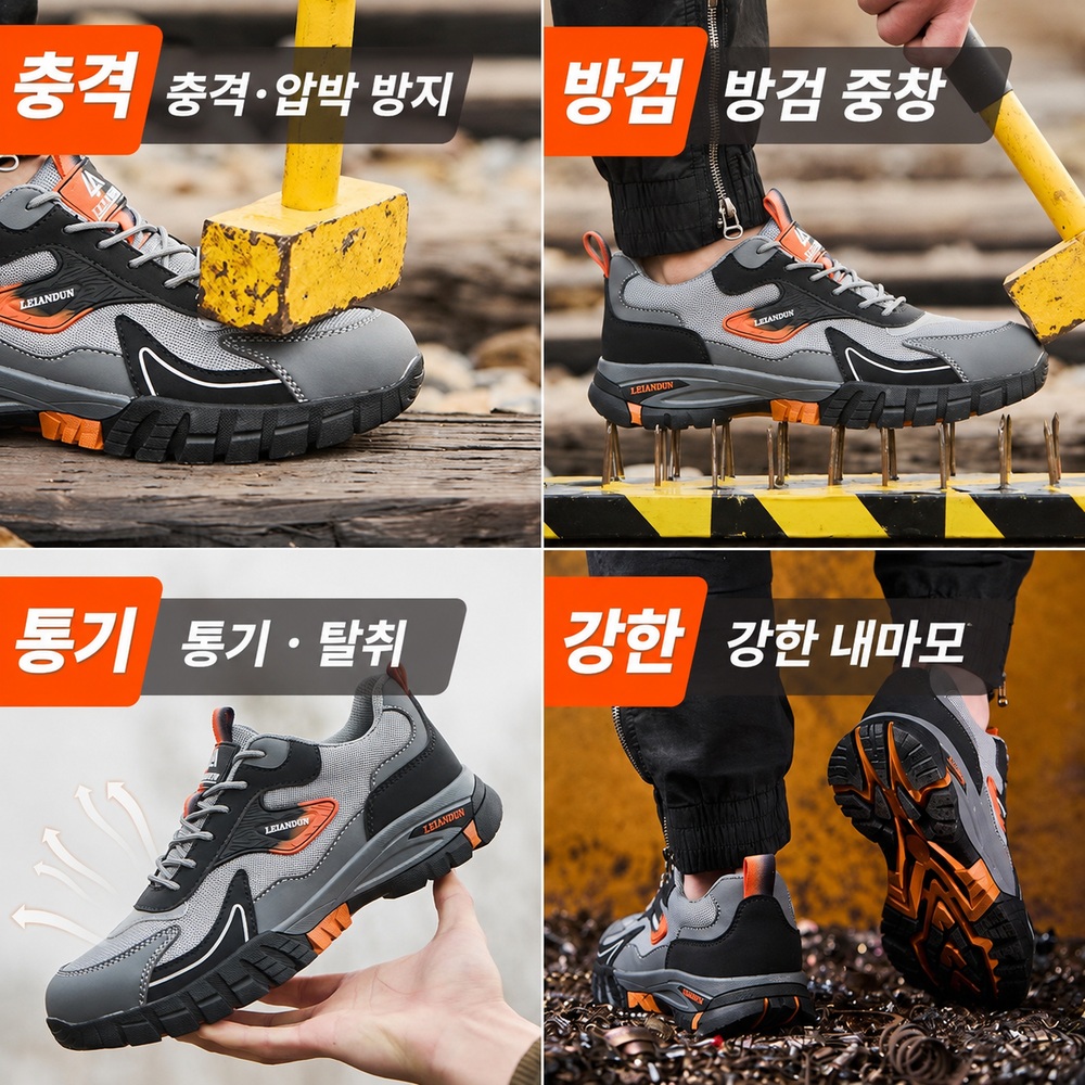 남성 경량 안전화 스틸토캡 방검중창 부분메쉬 현장 작업화 - 상세 이미지 3