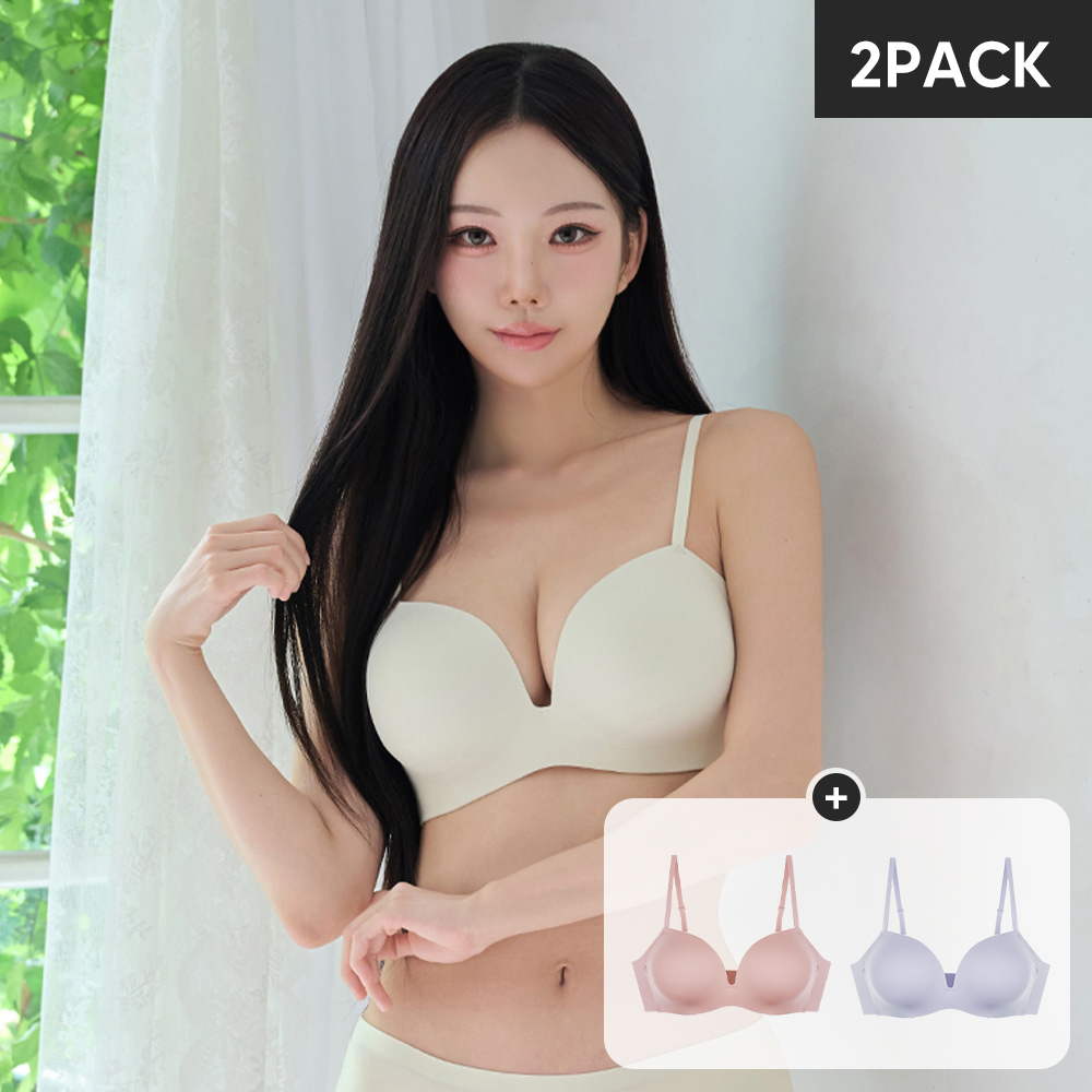 크라시앙 3cm 밀크브라 노와이어 푸쉬업 볼륨업 심리스 여자속옷 뽕브라 총 2장