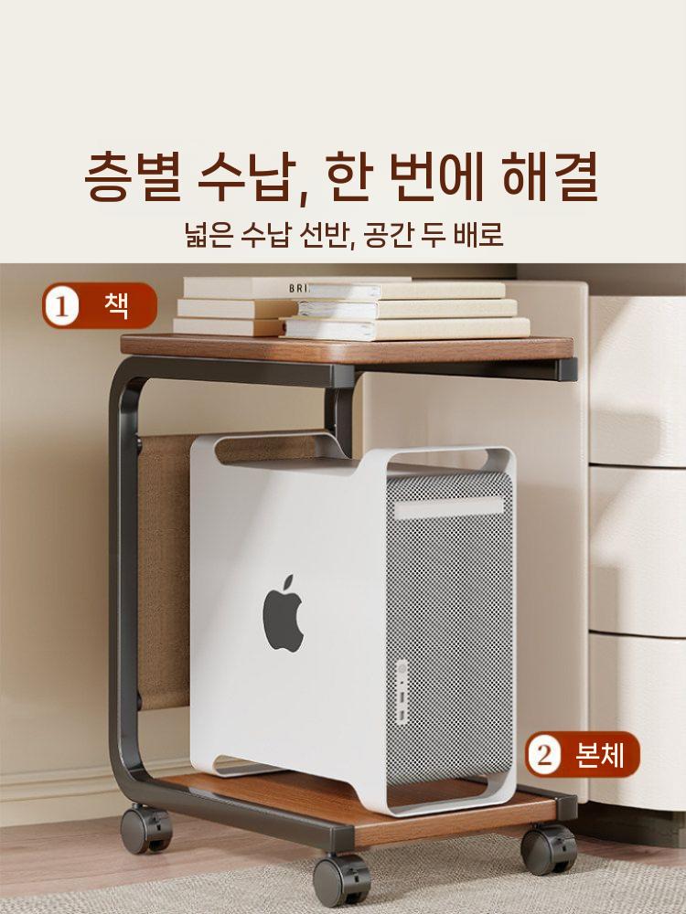 컴퓨터 본체 거치대 무타공 PC 홀더 책상 데스크탑 받침대 블랙 프레임+월넛 - 상세 이미지 3