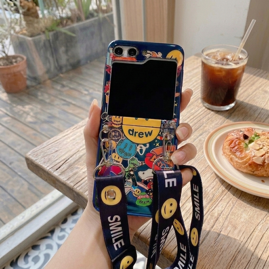 스트랩 케이스 하드 슬림 카메라보호 크로스 지플립 블루, 갤럭시Z 플립5 - 상품 이미지