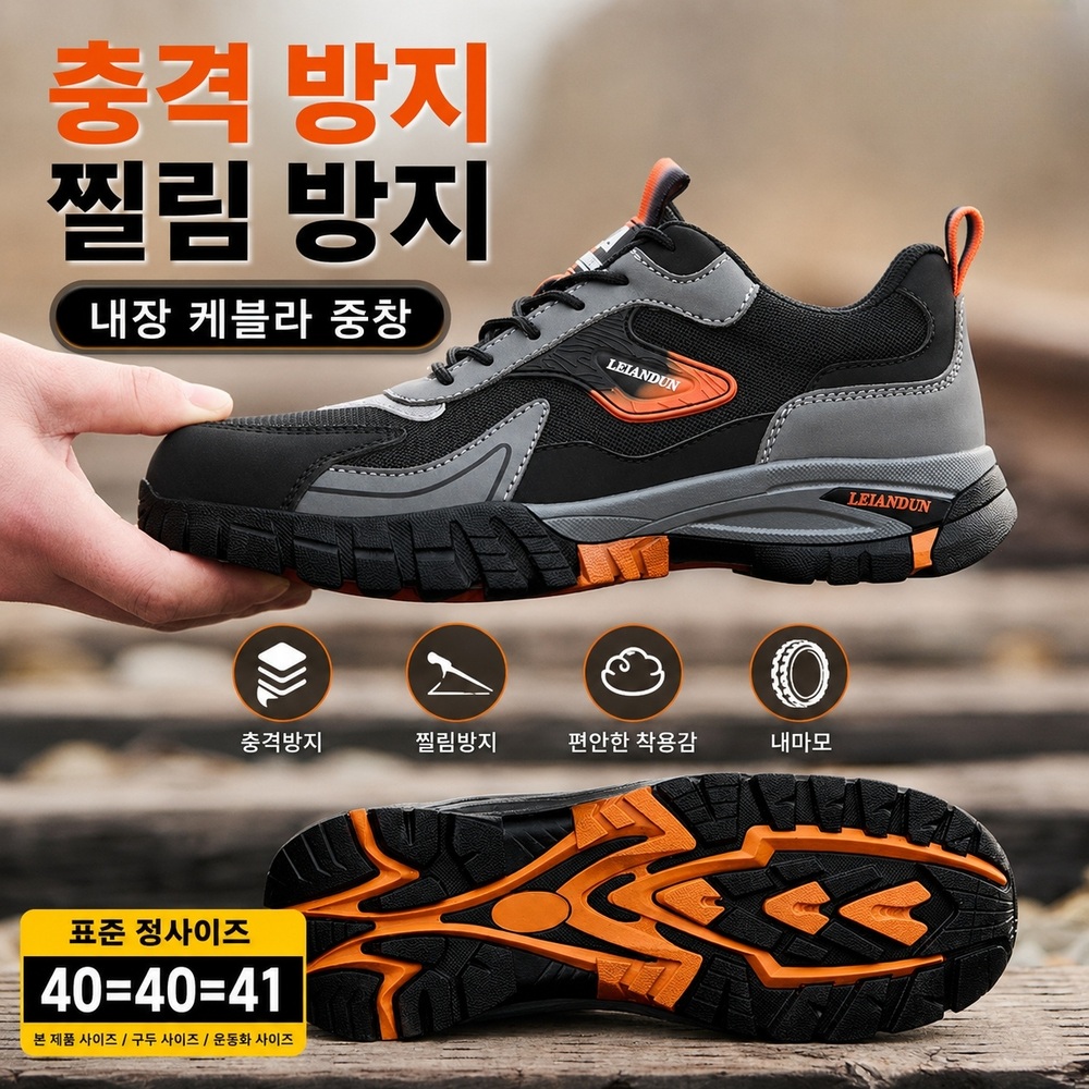 남성 경량 안전화 스틸토캡 방검중창 부분메쉬 현장 작업화 - 상세 이미지 4