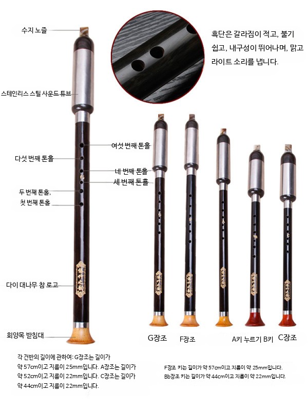 중국피리 전통 리코더 즈주바우 악기 단소 초보 연습 - 상세 이미지 4