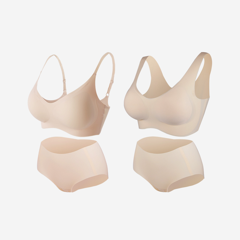 [N배송]크라시앙 리얼컴포트 볼륨브라 세트 2type 심리스 노와이어 편한 3cm 뽕브라 A컵 풀컵 - 상품 이미지
