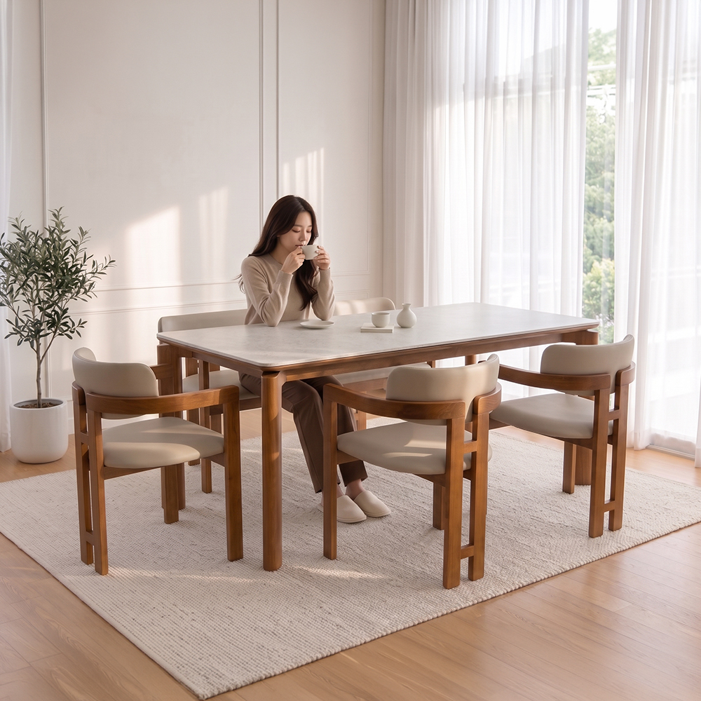 헤닝 에포크 세라믹식탁 원목 식탁 테이블 1800mm, 올화이트 - 상세 이미지 4