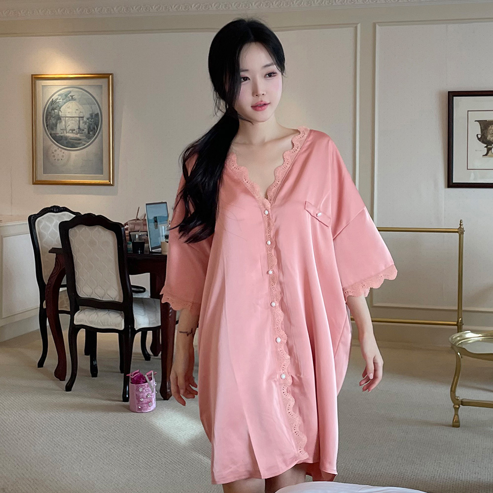 [N배송]크라시앙 여리여리 오버핏 실키 슬립웨어 빅사이즈 실크 원피스 잠옷 파자마 단품 - 상품 이미지
