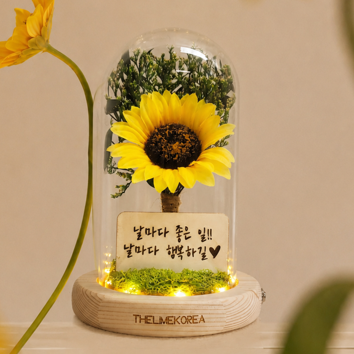 LED 각인 해바라기 유리돔 무드등 집들이 기념일 꽃 조명 선물 - 상세 이미지 3