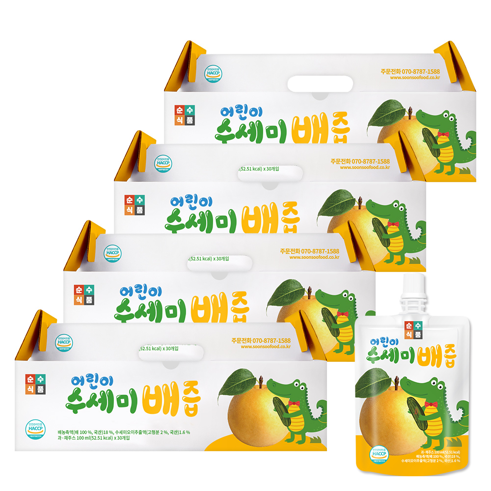 어린이 수세미배즙 4박스 120포x100ml 음료 주스 간식 선물포장 순수식품 - 상품 이미지