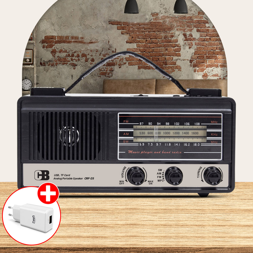 아날로그 레트로 MP3 USB SD카드 AM FM 휴대용 탁상 라디오 CRF-25+충전기 제품 이미지