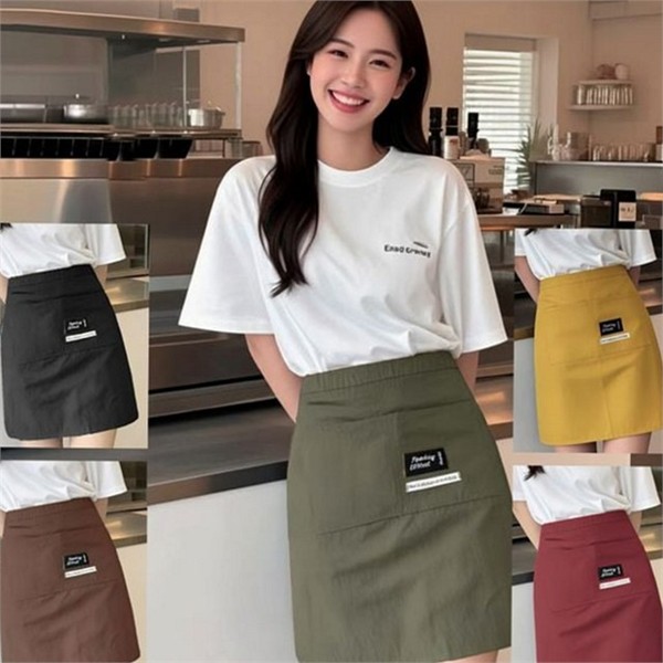 짧은 여성 앞치마 주방 여성 바리스타 앞치마 포켓 허리 - 메인 이미지