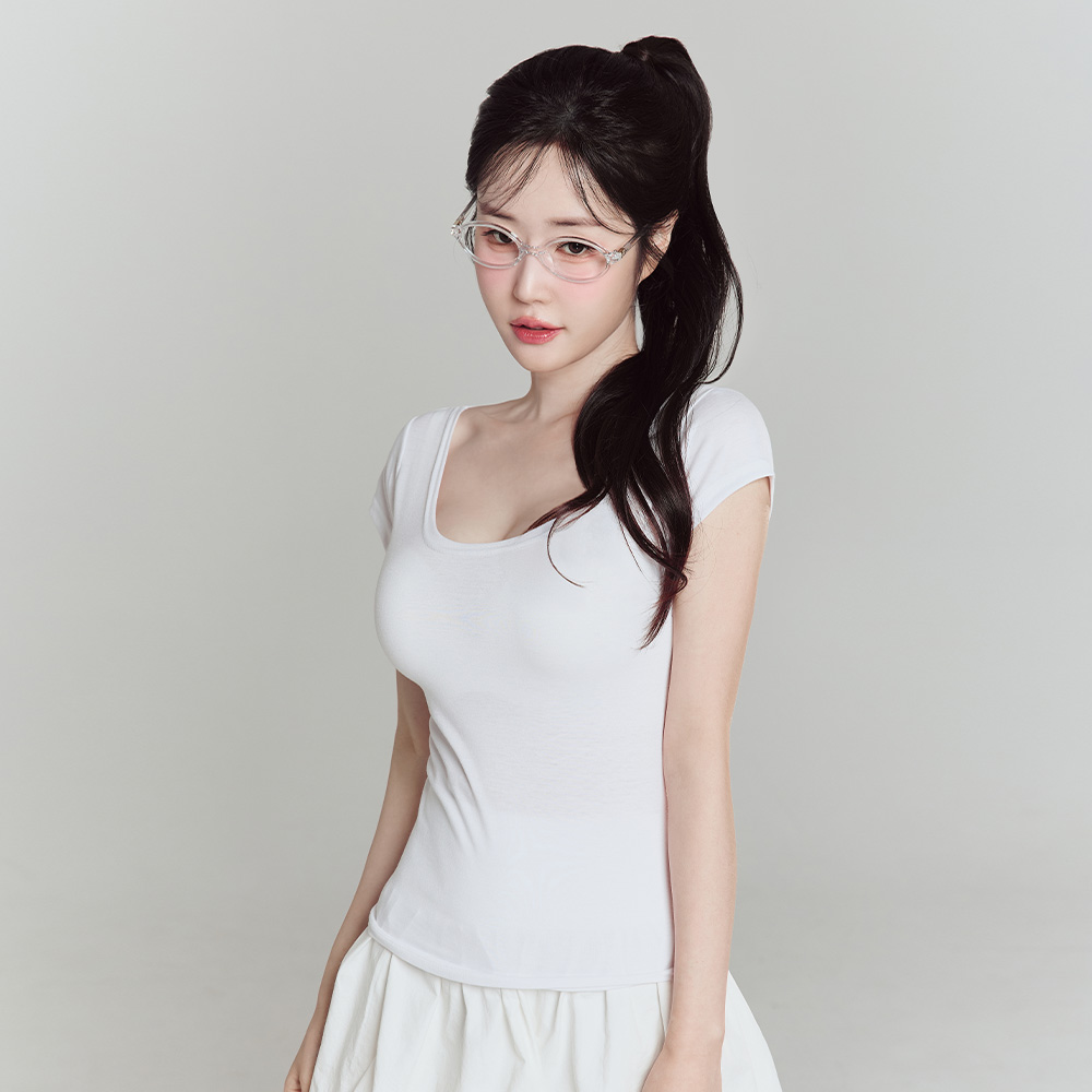 [N배송] 크라시앙 쫀쫀 파인티 U넥 반팔 슬림핏 신축성 면 스판 기본 데일리 티셔츠 - 상품 이미지