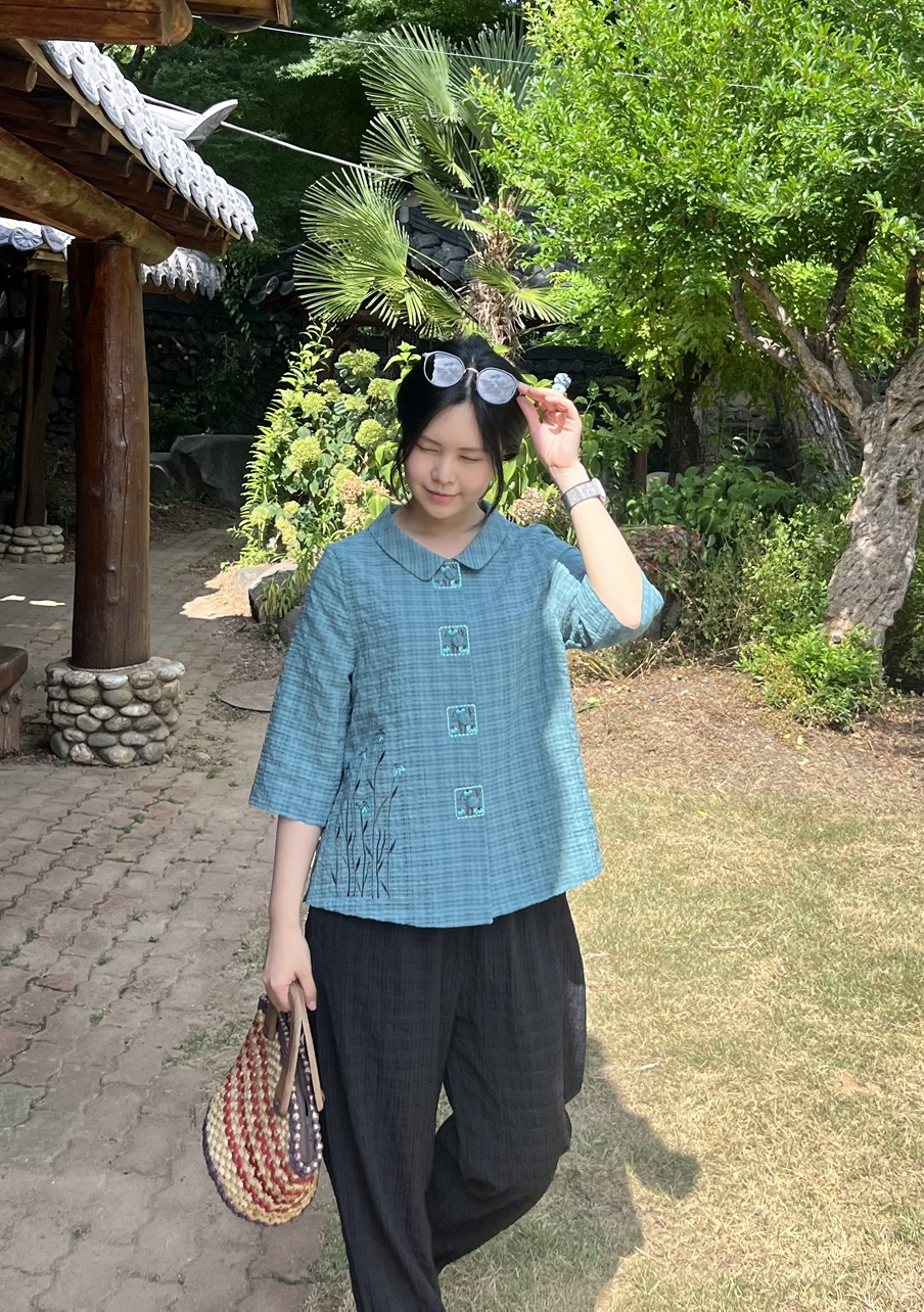 여자 체크무늬 애리 저고리 생활한복 법복 개량한복 - 상품 이미지