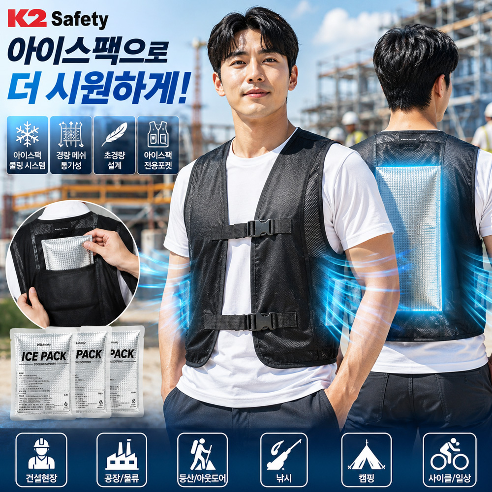 K2 세이프티 노가다 얼음조끼 등산 낚시 러닝 골프 아이스조끼 여름 작업복 냉각 쿨링 - 상세 이미지 3