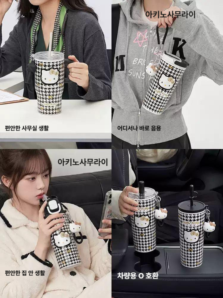 헬로키티 텀블러 보온 보냉 빨대 물컵 여성 선물용 고급 스텐 스테인리스 머그 아키노사무라이 리틀 푸딩 보온 컵 250ml - 상세 이미지 2