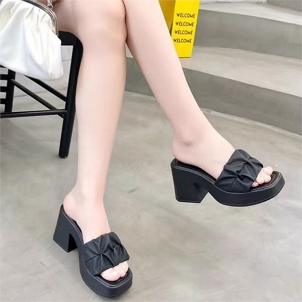 푹신한 여성 통굽 슬리퍼 미끄럼 여성 키높이 슬리퍼 데일리 사무실 - 상품 이미지