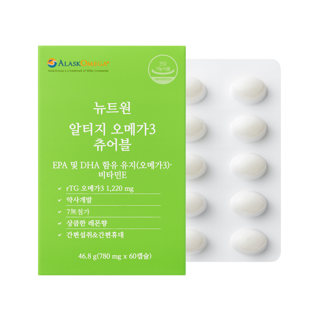 뉴트원 알티지 오메가3 츄어블 ,약사개발 저온추출 레몬향 60캡슐, 2개 - 상세 이미지 4