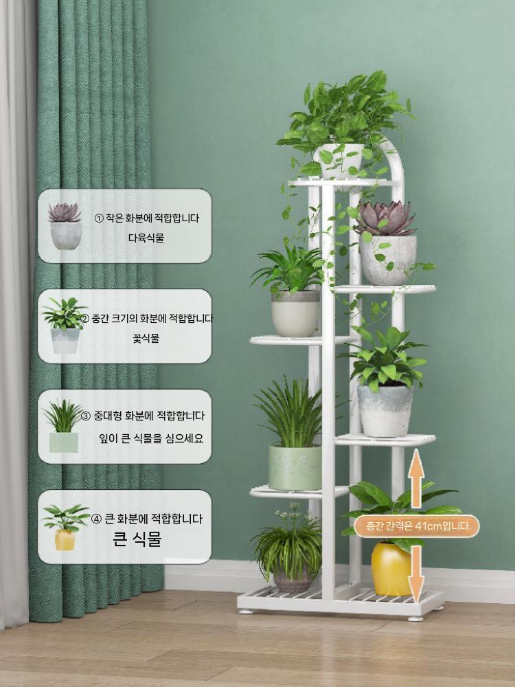 화분 받침대 화분랙 발코니 원목 타워형 선반 다육이 실목 화이트 5단 - 상세 이미지 4
