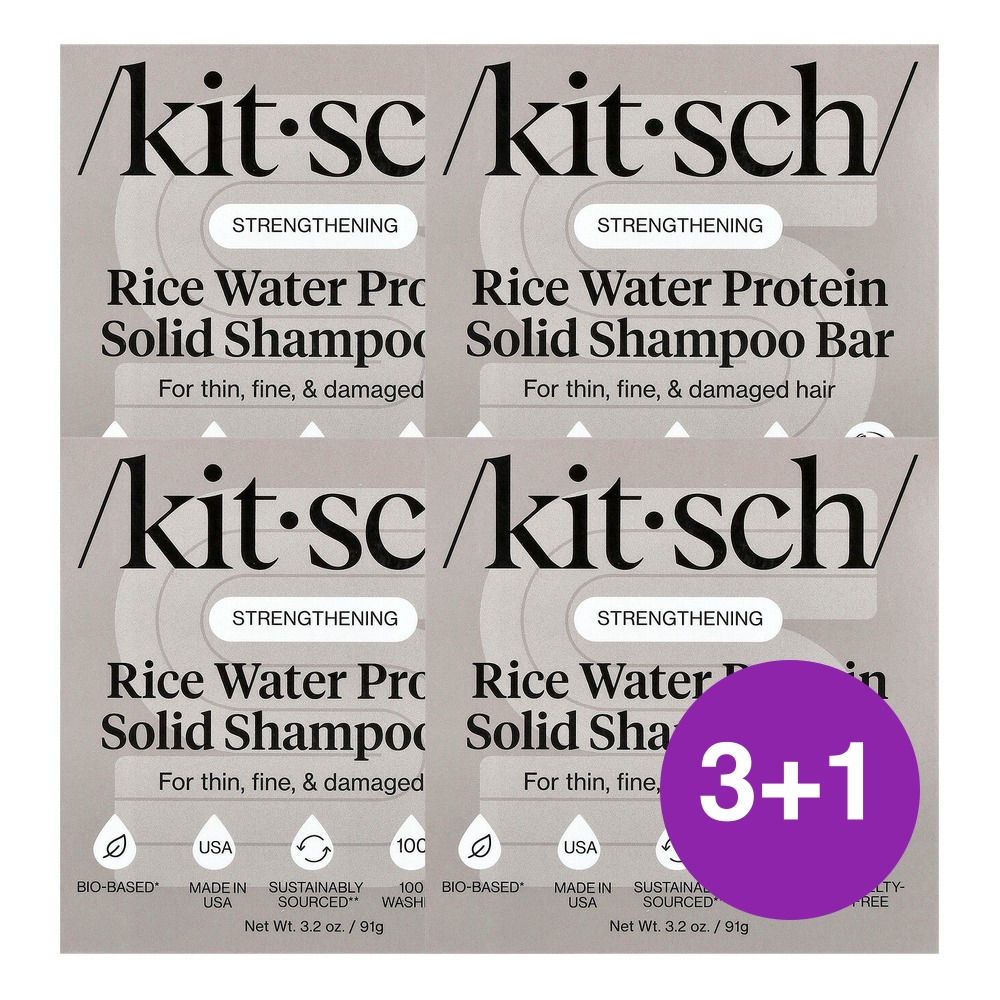 Kitsch 스트렝스닝 고체 샴푸 바 쌀뜨물 단백질 백차 감귤 91g, 4개 - 상품 이미지