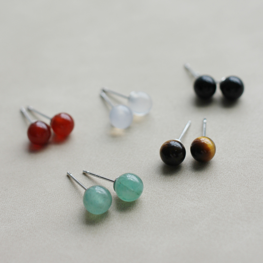 6mm 천연 원석 옥 귀걸이 연옥 백옥 호안석 오닉스 자마노 925실버 은침 데일리 미니 이미지 8