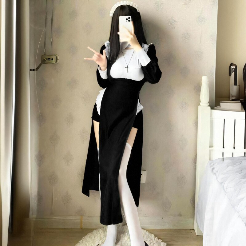 할로윈 여성 수녀복 코스프레 의상 우아한 날씬해 보이는 메이드 파티 코스튬 - 상세 이미지 2