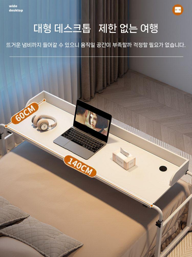 바퀴 침대 긴테이블 베드테이블 집순이 노트북 선반 이동식 사이드 나뭇결색 120x45cm - 상세 이미지 4