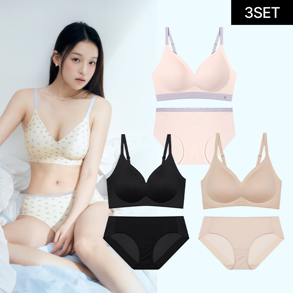 [3+3] 실루엣 심리스 레이스 브라팬티 세트