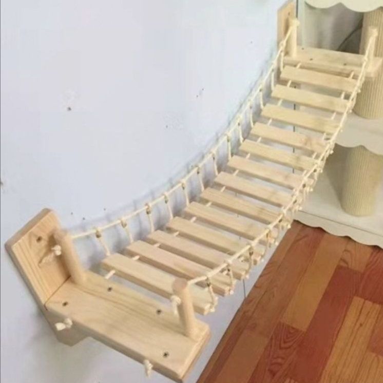 고양이 구름다리 등반 장난감 캣폴 벽면 우드 목재 타워 50cm - 상품 이미지