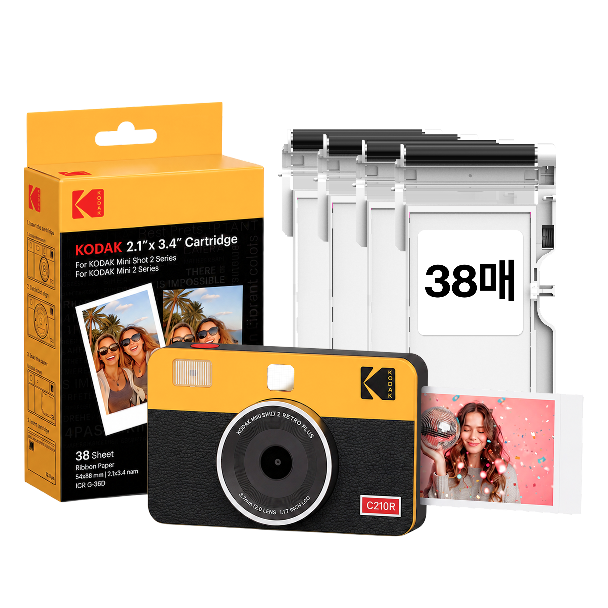 코닥 미니샷2 레트로 C210R+카트리지38매 휴대용 포토프린터 스마트폰 즉석카메라 - 상품 이미지