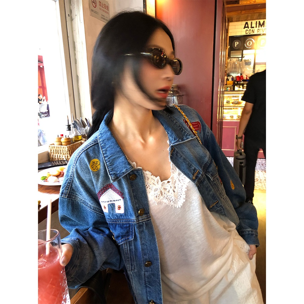 브이넥꽃자수포인트 루즈핏 긴팔티 텐셀면혼방소재 좋은원단 캐주얼 레이어드 봄여름 화이트 - 상세 이미지 5
