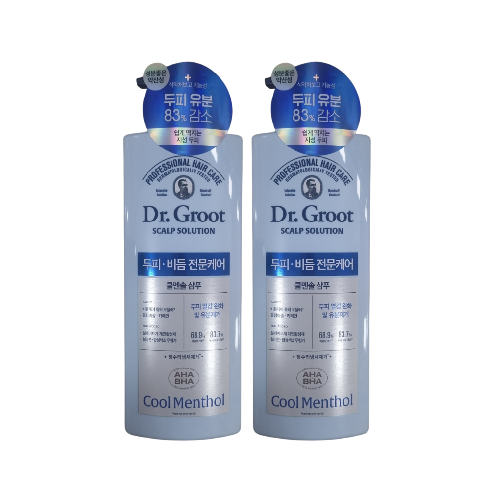 닥터그루트 스칼프솔루션 쿨멘솔 샴푸 700ml x2개 지성두피 정수리 냄새제거 - 상품 이미지