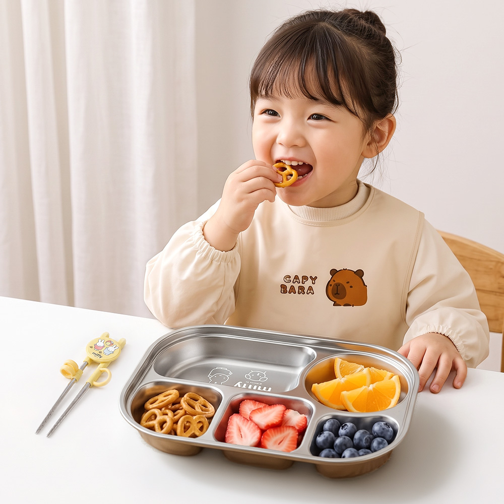 키친유 미피 스텐 304 5구 나눔식판 어린이 분리식판 유아 나눔접시 유아동 깊은 급식판 - 상세 이미지 5