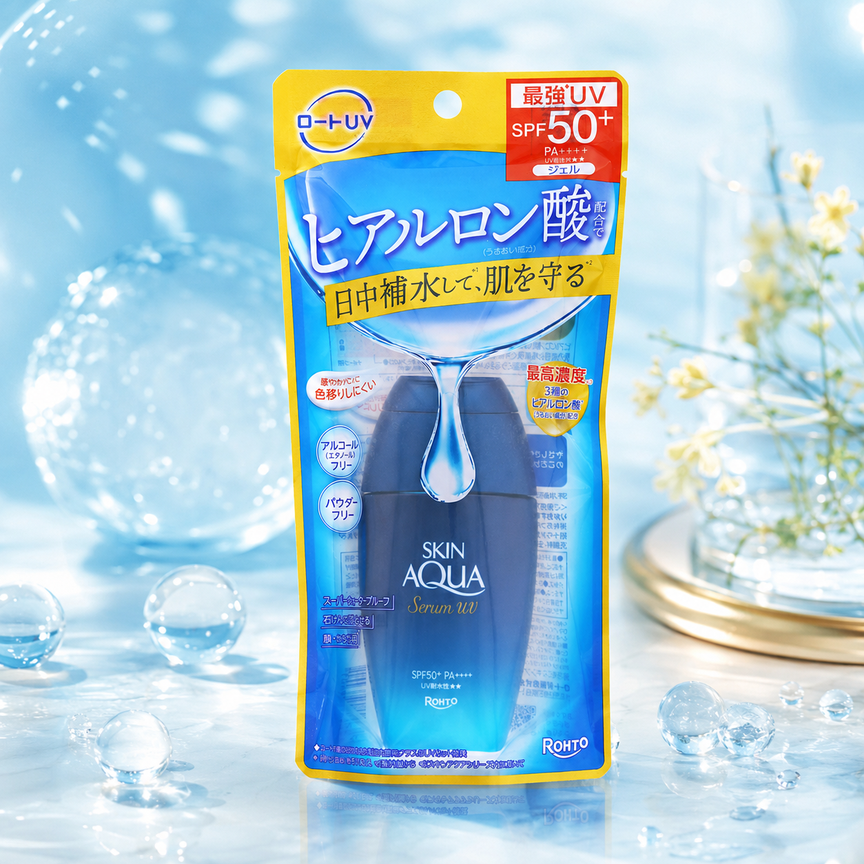 일본 로토제약 스킨아쿠아 히알루론 세럼 UV 선크림 선젤 SPF 50+ PA++++ 70g - 상품 이미지
