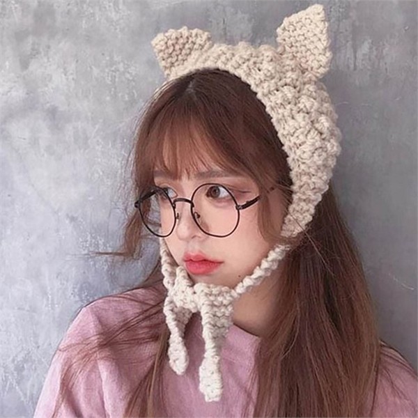 고양이 여성 니트 귀도리 방한 여성 니트 귀마개 겨울 패션 - 상품 이미지