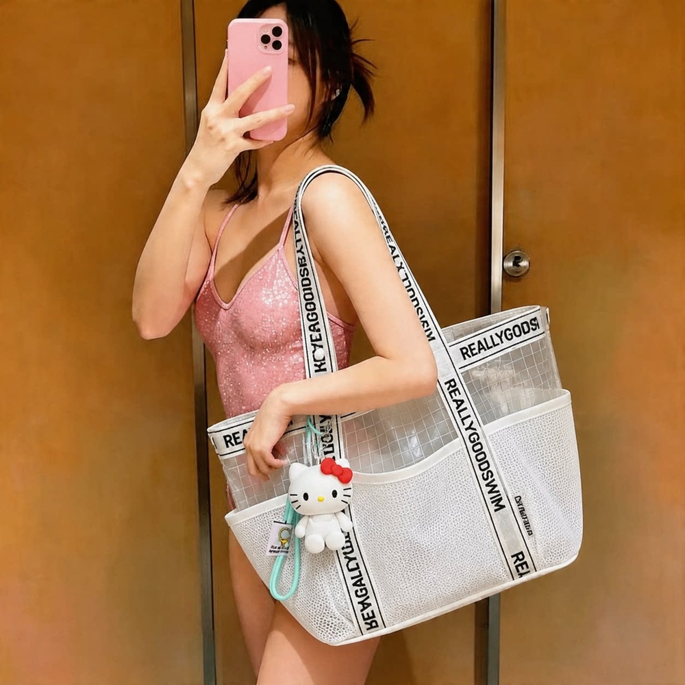 메쉬 수영가방 대형 가방 방수 망사 워터파크 다용도 목욕 포켓 수영장 물놀이 샤워가방 - 상세 이미지 2