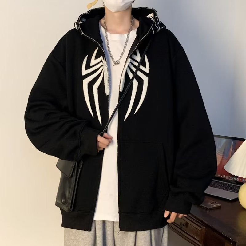 후드집업 힙합 복고 스파이더맨 후드 루즈한 카디건 재킷 집업 스웨트셔츠 스트리트 - 상세 이미지 4