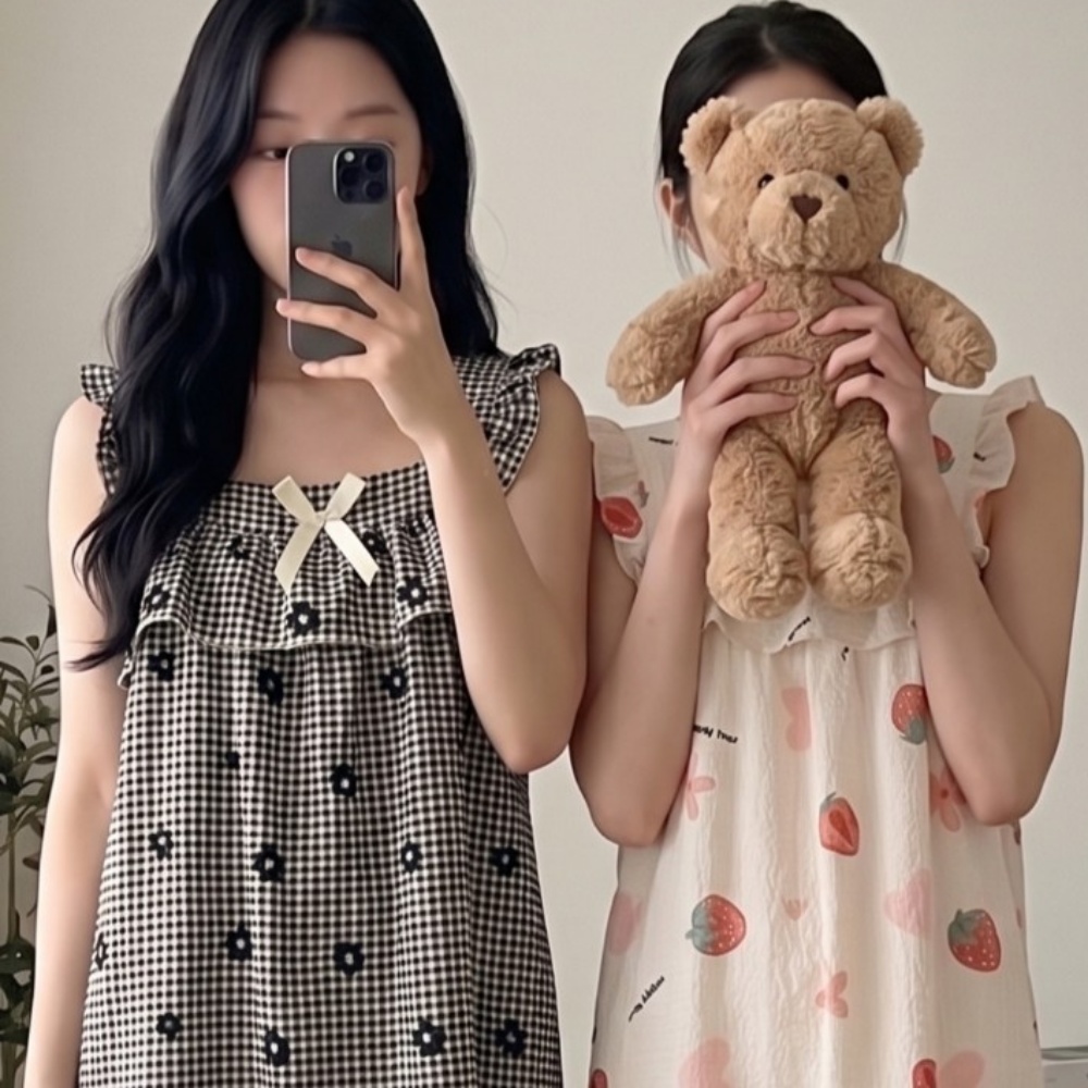 지지미 프릴 나시 원피스잠옷 여성 여름 홈웨어 박대표마켓 - 상품 이미지