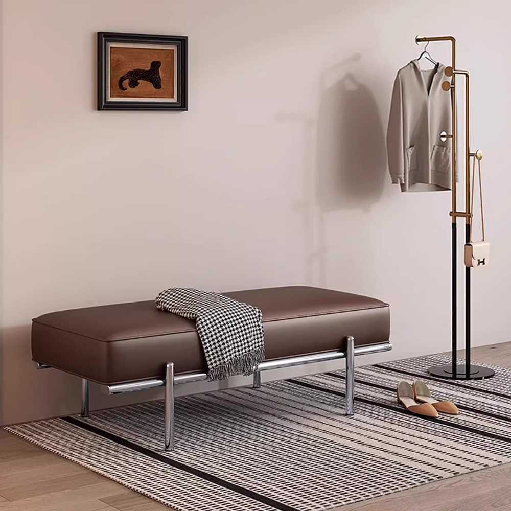 가죽 벤치의자 스툴 스텐 침실 의류매장 고급 체어 80cm - 상세 이미지 2