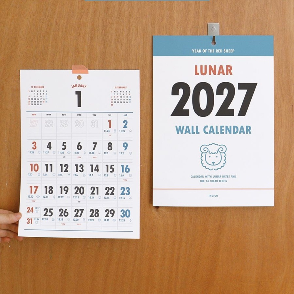 2027년 벽걸이달력 A4 27년 낱장 벽 달력 음력 절기 옛날 포스터 캘린더 - 상세 이미지 2