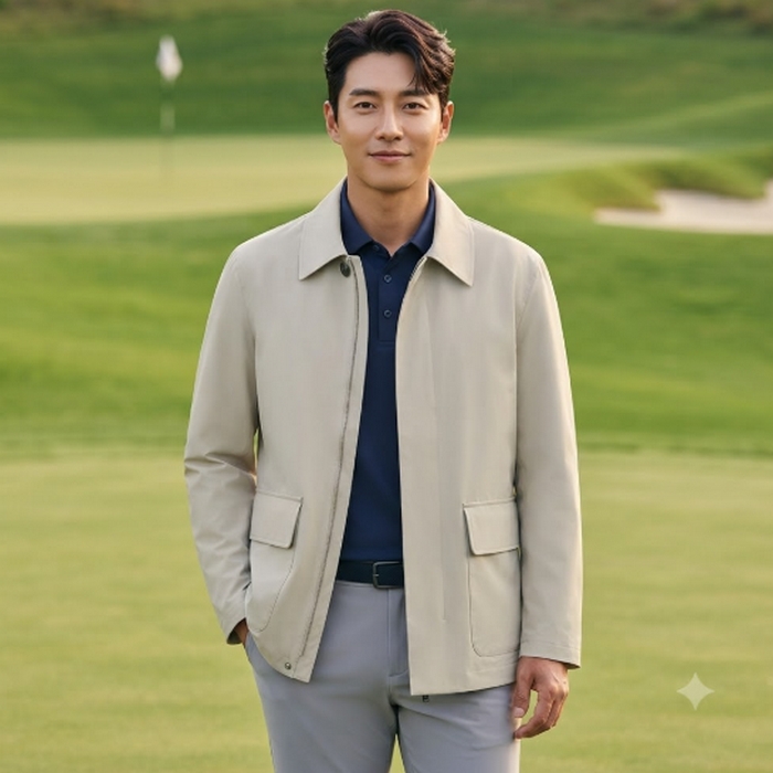헤지스골프 남성 가을 빅 더블 포켓 하프 코트형 골프 바람막이 자켓 - 상세 이미지 3