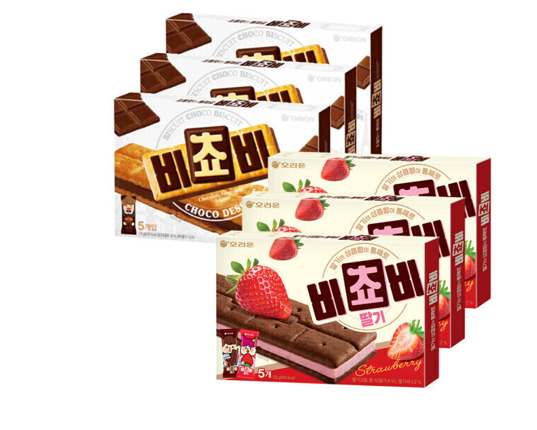 오리온 비쵸비 초코 5입 x 3박스 딸기 5입 x 3박스/ ( 총 125g x 6박스 )