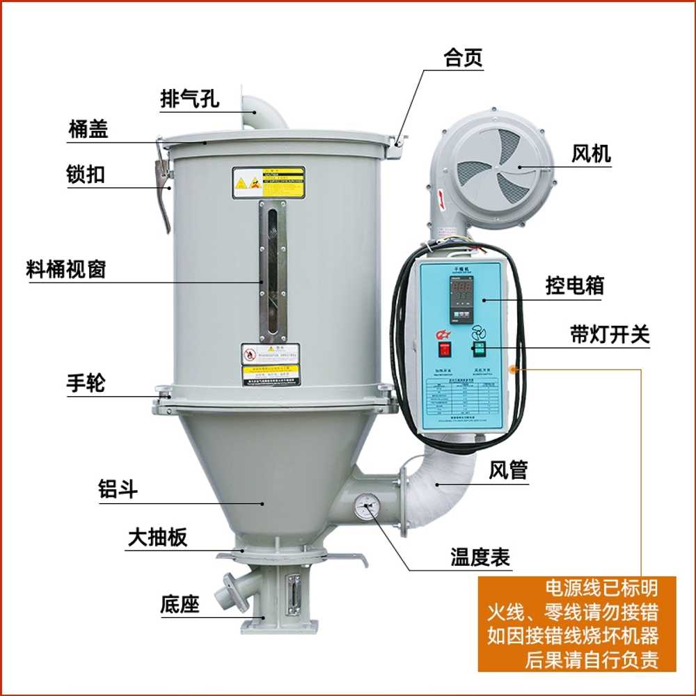 산업용 플라스틱 건조기 호퍼 대용량 용품 과립 펠릿 열풍기 1.2KW - 상세 이미지 4