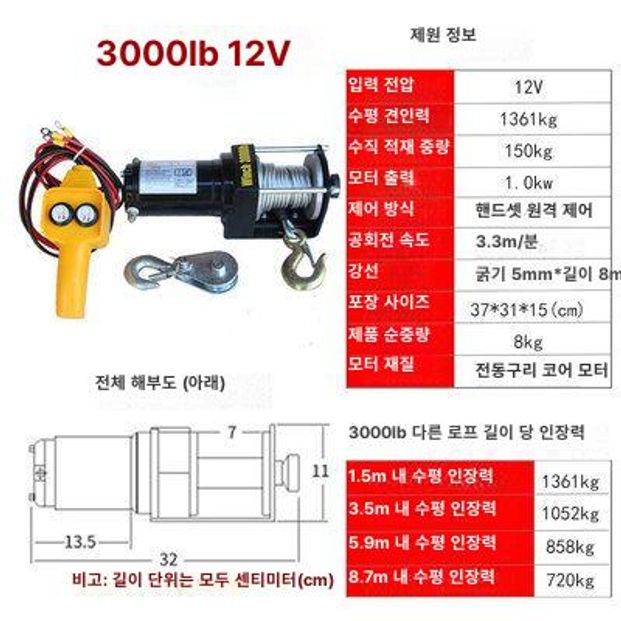 전동 호이스트 소형 차량용 리프트 크레인 24 V500kg 유선 이미지 6