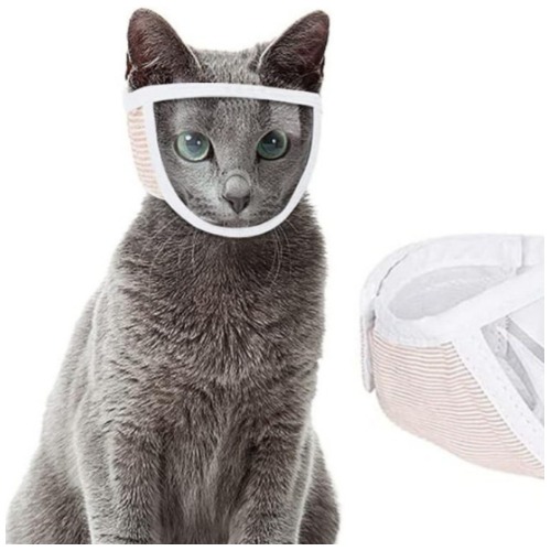 1+1 고양이 투명 샤워 입마개 물림방지 고양이용품 손톱깎이 헤드커버 헬멧 마스크 통풍 목욕 A. 화이트 - 상품 이미지