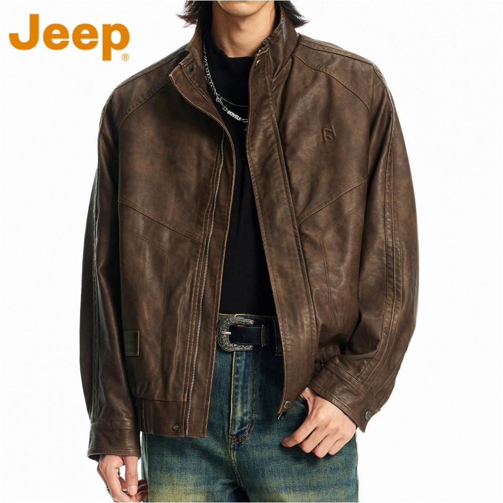 JEEP 남성 가죽 자켓 라이더 PU 레더 점퍼 - 상품 이미지